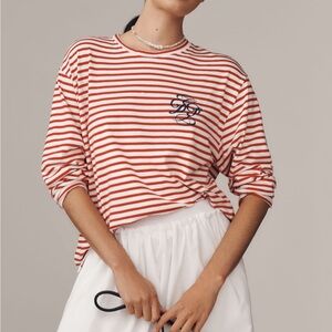 Daily Practice Cotton LS Striped Red and White Tee Shirt Size M NEW